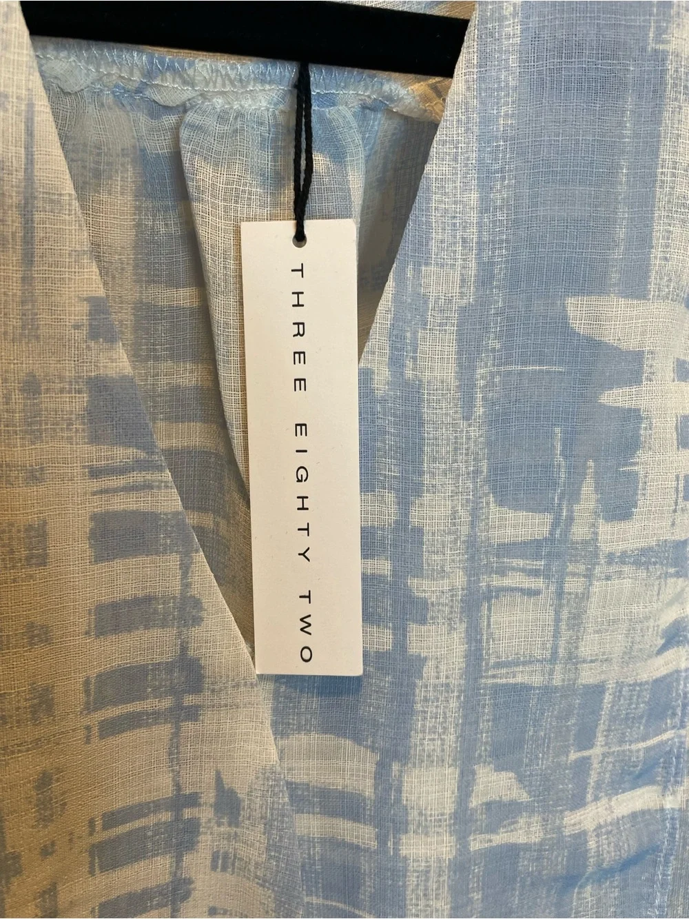 Three Eighty Two Sleeveless Light Blue & White V-Neck Blouse - Small